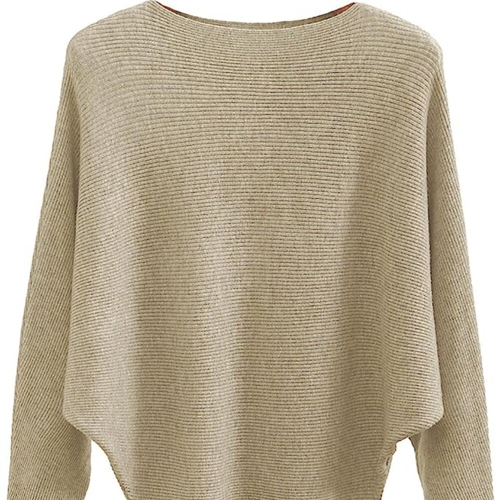 Women Boat Neck Batwing Sleeves Dolman Knitted Sweaters and Pullovers Tops